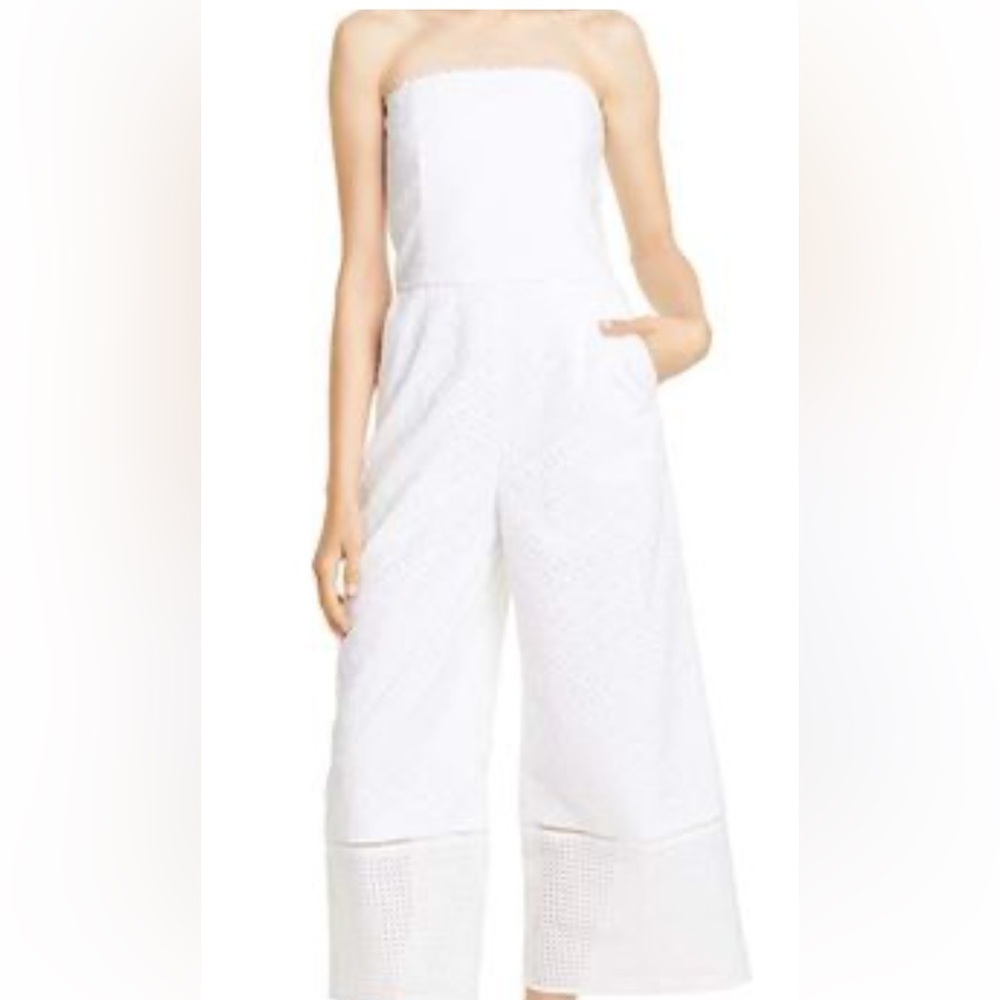 Club Monaco Sz 0 White Eyelet Wide Leg Jumpsuit NWOT Strapless Euro Summer HOT!